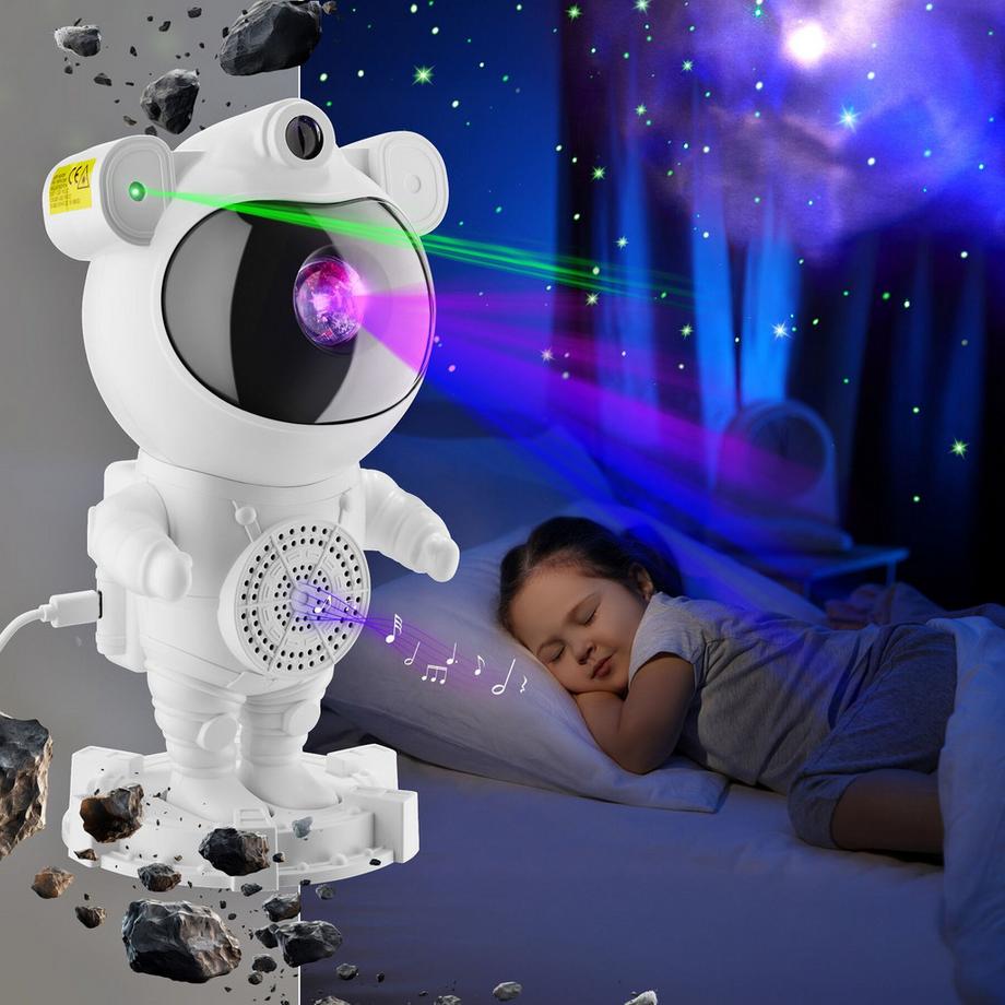 Tectake Proiettore a LED cielo stellato Astronaut Testa girevole a 360°, con stelle, luna e nebulosa  