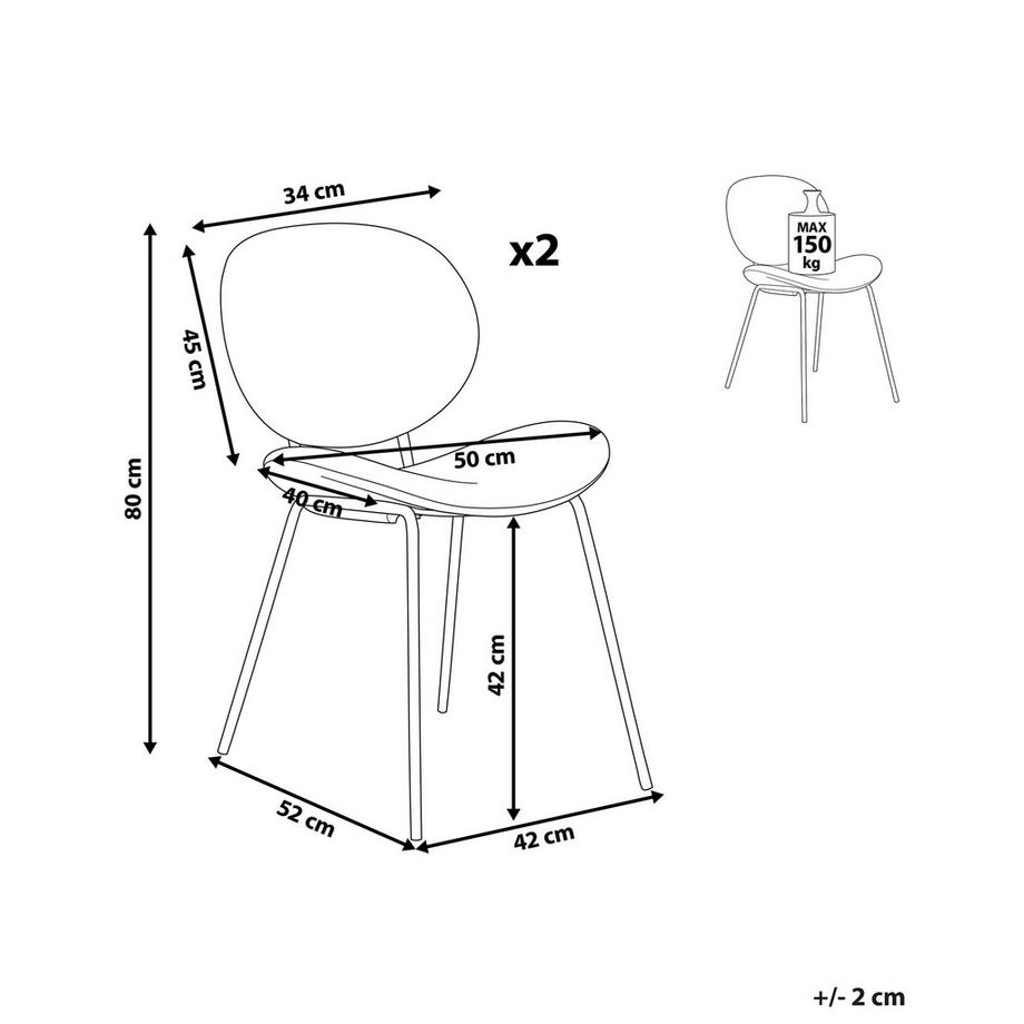 Beliani Lot de 2 chaises de salle à manger en Velours Traditionnel LUANA  