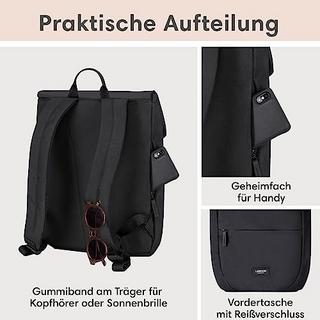 Only-bags.store Rucksack Klein Schwarz - Ronja - Moderner Tagesrucksack mit Laptopfach für Uni Business City - 10L  