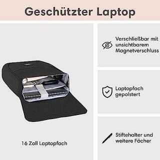 Only-bags.store Rucksack Klein Schwarz - Ronja - Moderner Tagesrucksack mit Laptopfach für Uni Business City - 10L  