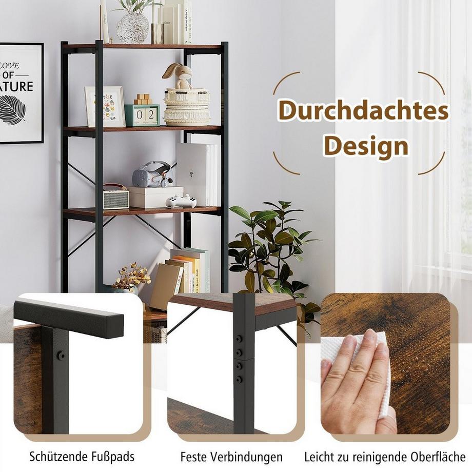 Northix 5-stöckiges Bücherregal mit Metallrahmen  