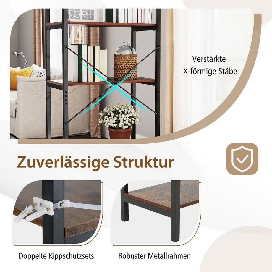 Northix 5-stöckiges Bücherregal mit Metallrahmen  