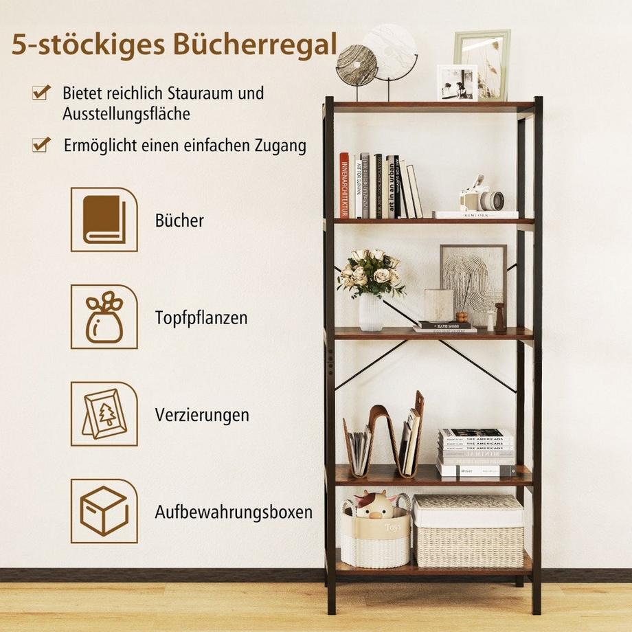 5-stöckiges Bücherregal mit Metallrahmen