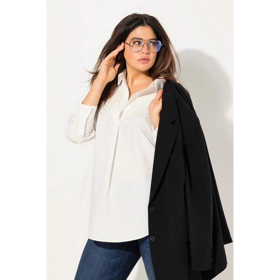 Ulla Popken Oversized Bluse Zierfalte Hemdkragen Langarm  
