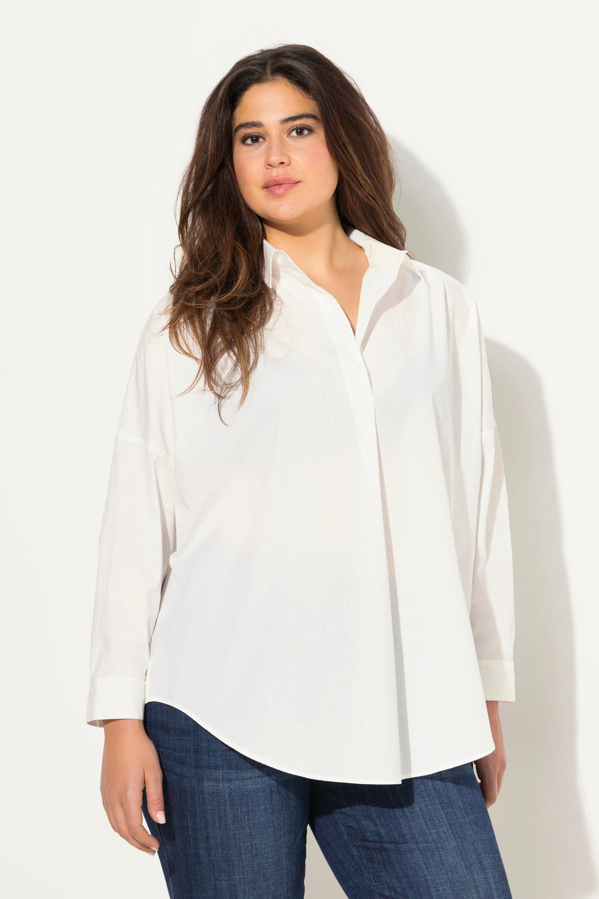 Ulla Popken  Bluse, Zierfalte, Oversized, Hemdkragen, Langarm 