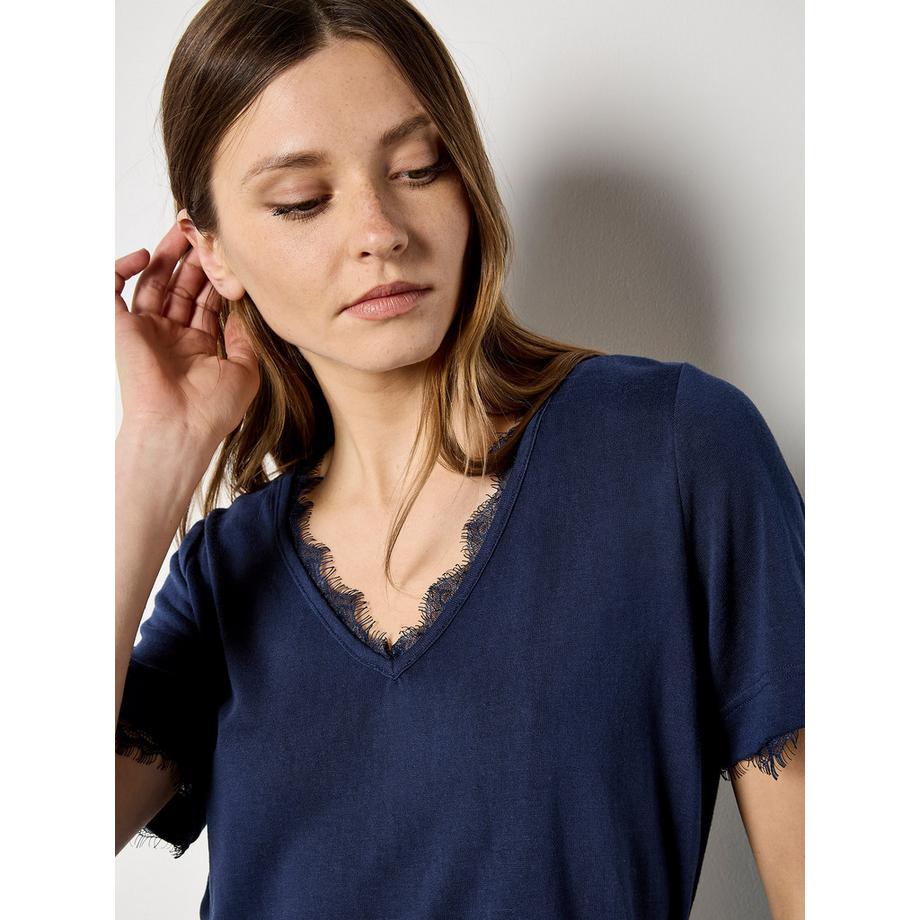 APRICOT Slub Jersey Eyelash Lace T-Shirt  