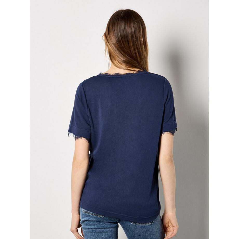 APRICOT Slub Jersey Eyelash Lace T-Shirt  