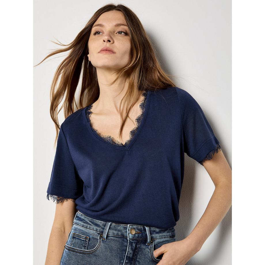 Slub Jersey Eyelash Lace T-Shirt