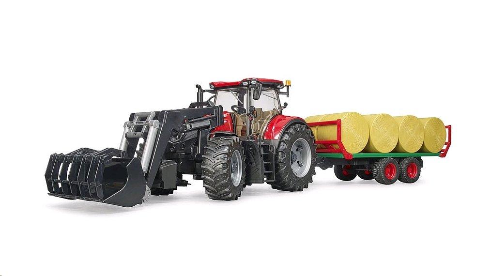 bruder  03198 - Case IH Optum 300CVX mit Frontlader und Ballentransportanhänger 