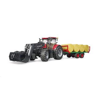 bruder  03198 - Case IH Optum 300CVX mit Frontlader und Ballentransportanhänger 