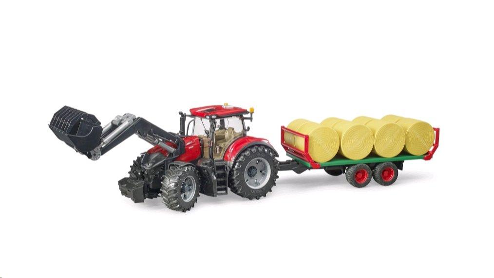 bruder  03198 - Case IH Optum 300CVX mit Frontlader und Ballentransportanhänger 