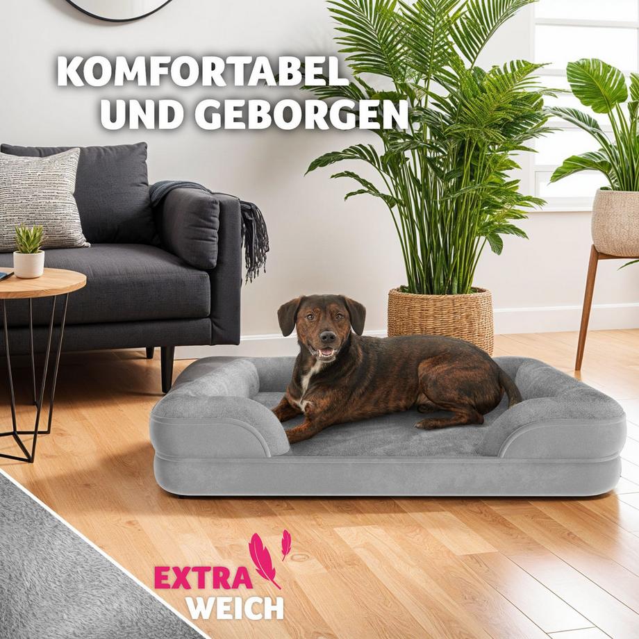 Tectake  Orthopädisches Hundebett Kimba mit abnehmbarem, wasserdichtem Plüschbezug dicke und ergonomische Polsterung mit erhöhtem Rand 