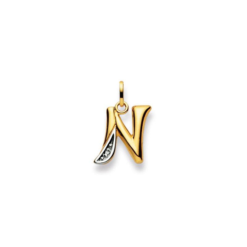 MUAU Schmuck  Pendentif lettre N bicolore or jaune/blanc 750 diamant 0.01.00ct. 21x12mm 