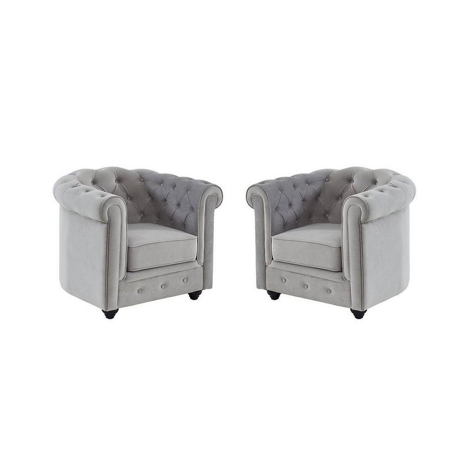 Vente-unique Lot de 2 Fauteuils CHESTERFIELD Velours clair  