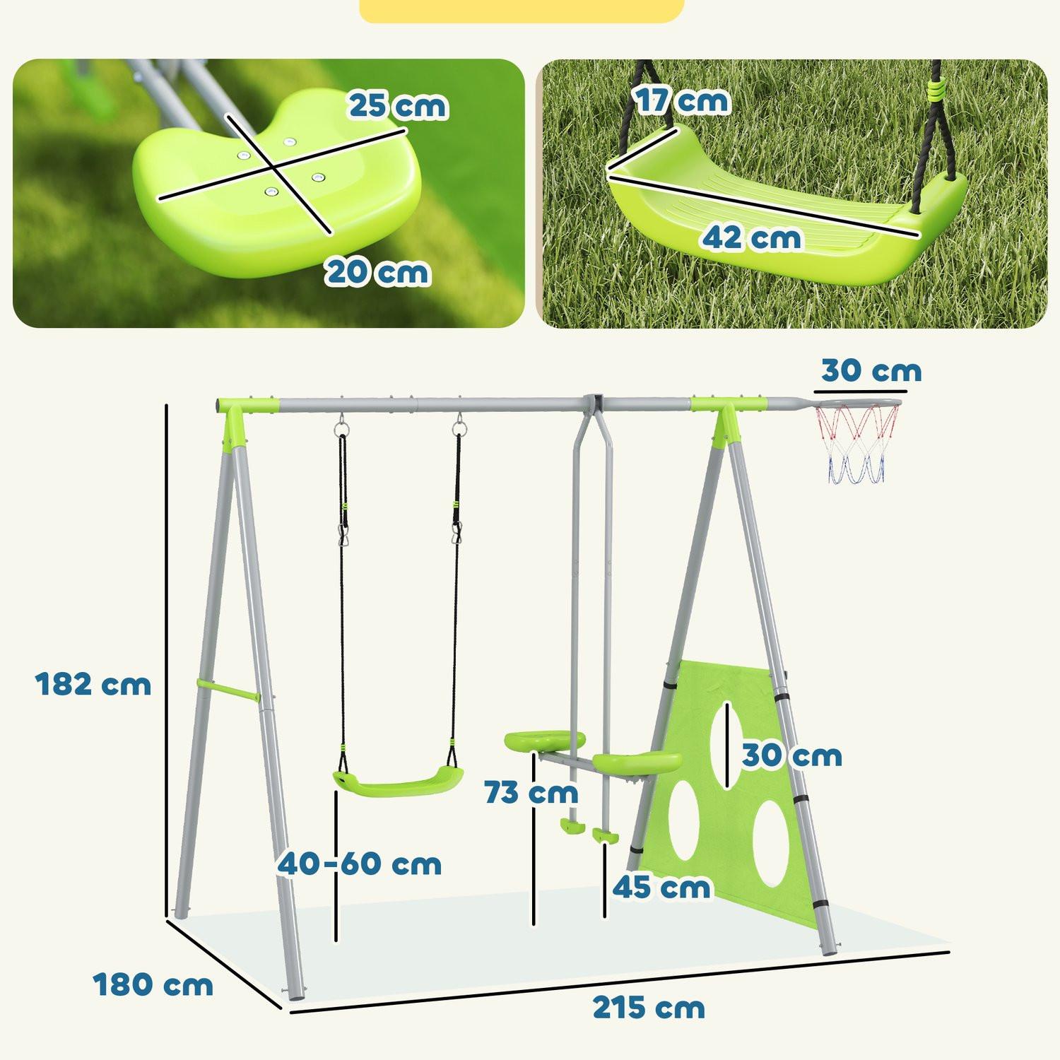 Northio Balançoire d'extérieur 4 en 1 avec balançoire, toboggan pour 2 personnes, but de football, panier de basket, balançoire de jardin, balançoire pour enfants avec cadre en métal pour enfants  