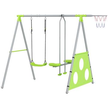 Balançoire d'extérieur 4 en 1 avec balançoire, toboggan pour 2 personnes, but de football, panier de basket, balançoire de jardin, balançoire pour enfants avec cadre en métal pour enfants