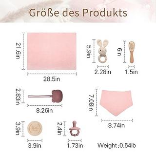 Activity-board  Cadeau de naissance 7 en 1 pour bébé - Ensemble bain-douche en mousseline, bavoir, hochet, sucette avec sac (lapin rose) 