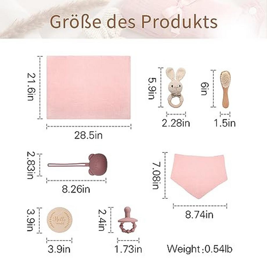 Activity-board  Baby Geschenk zur Geburt 7-in-1 Babygeschenke Badedusche Set Musselin Tuch, Lätzchen, Rassel 