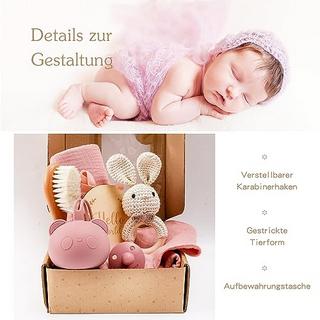 Activity-board  Baby Geschenk zur Geburt 7-in-1 Babygeschenke Badedusche Set Musselin Tuch, Lätzchen, Rassel 