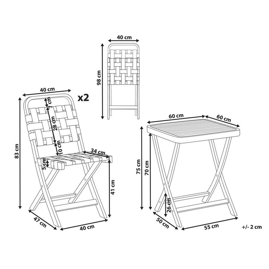 Beliani Set bistrot en Legno d'acacia certificato FSC® Rustico CALCIANO  