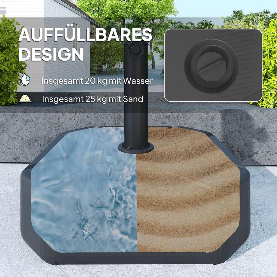 Northio Sonnenschirmständer bis 25 kg befüllbar Schirmständer, Quadratisch Schirmhalter, Schirmgewicht, Ständer für Sonnenschirm 38/48mm Rohrdurchmesser, für Balkon, Terasse, Garten, Schwarz |  
