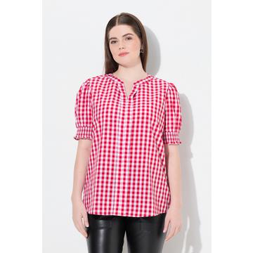 Blusa a quadri in tradizionale stile Tracht con piega decorativa, collo alto e mezze maniche a sbuffo