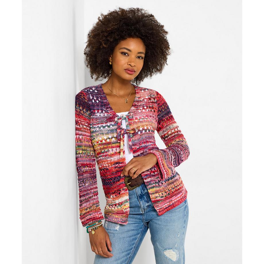 Offene Lochstrick-Strickjacke und Bindeband