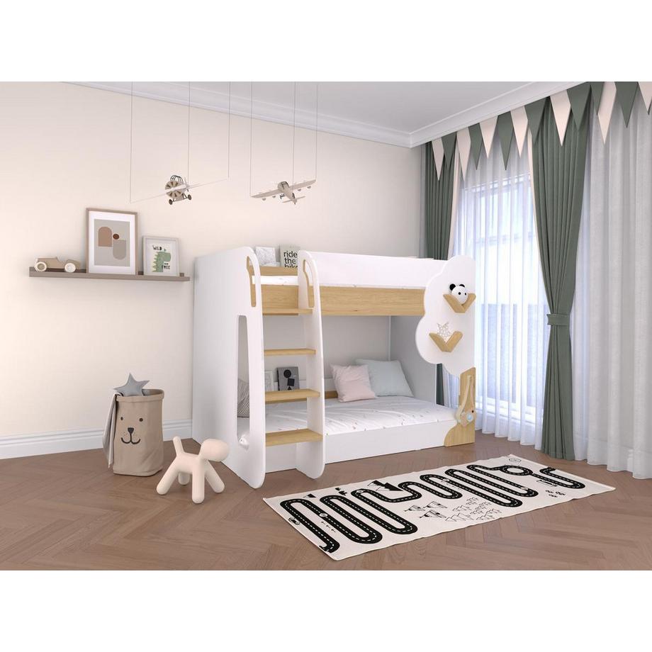 Vente-unique Letto a castello 2 x 90 x 190 cm Bianco e Naturale - PILATI  