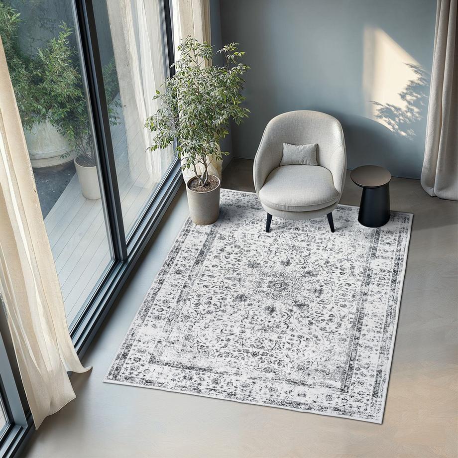 Tectake Tapis design vintage à poils courts ALIYA en laine synthétique et feutre  