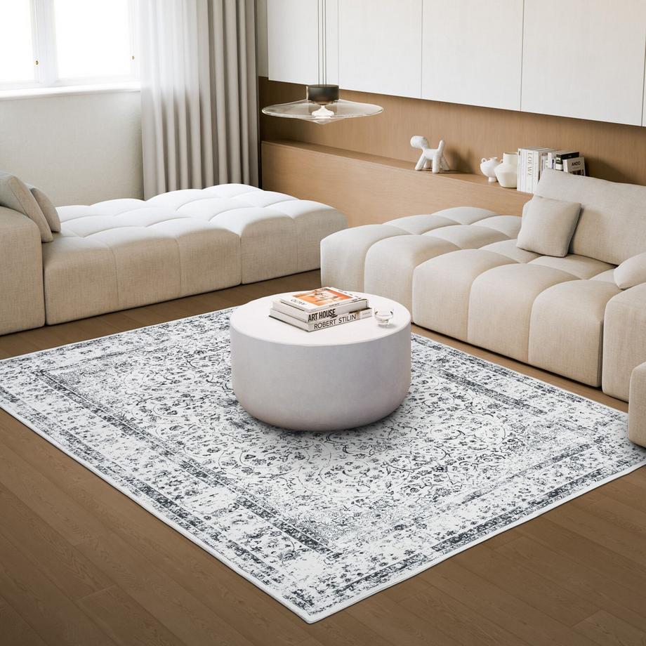 Tectake Tapis design vintage à poils courts ALIYA en laine synthétique et feutre  