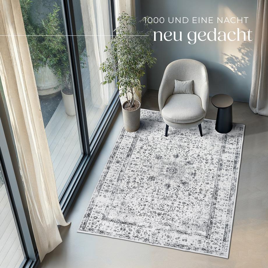 Tectake Tapis design vintage à poils courts ALIYA en laine synthétique et feutre  
