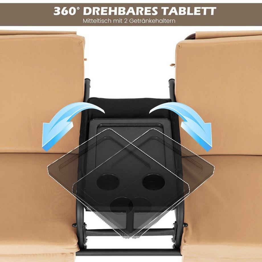 Northio Hollywoodschaukel mit Kühltasche 2-Sitzer Gartenschaukel mit verstellbarem Dach  