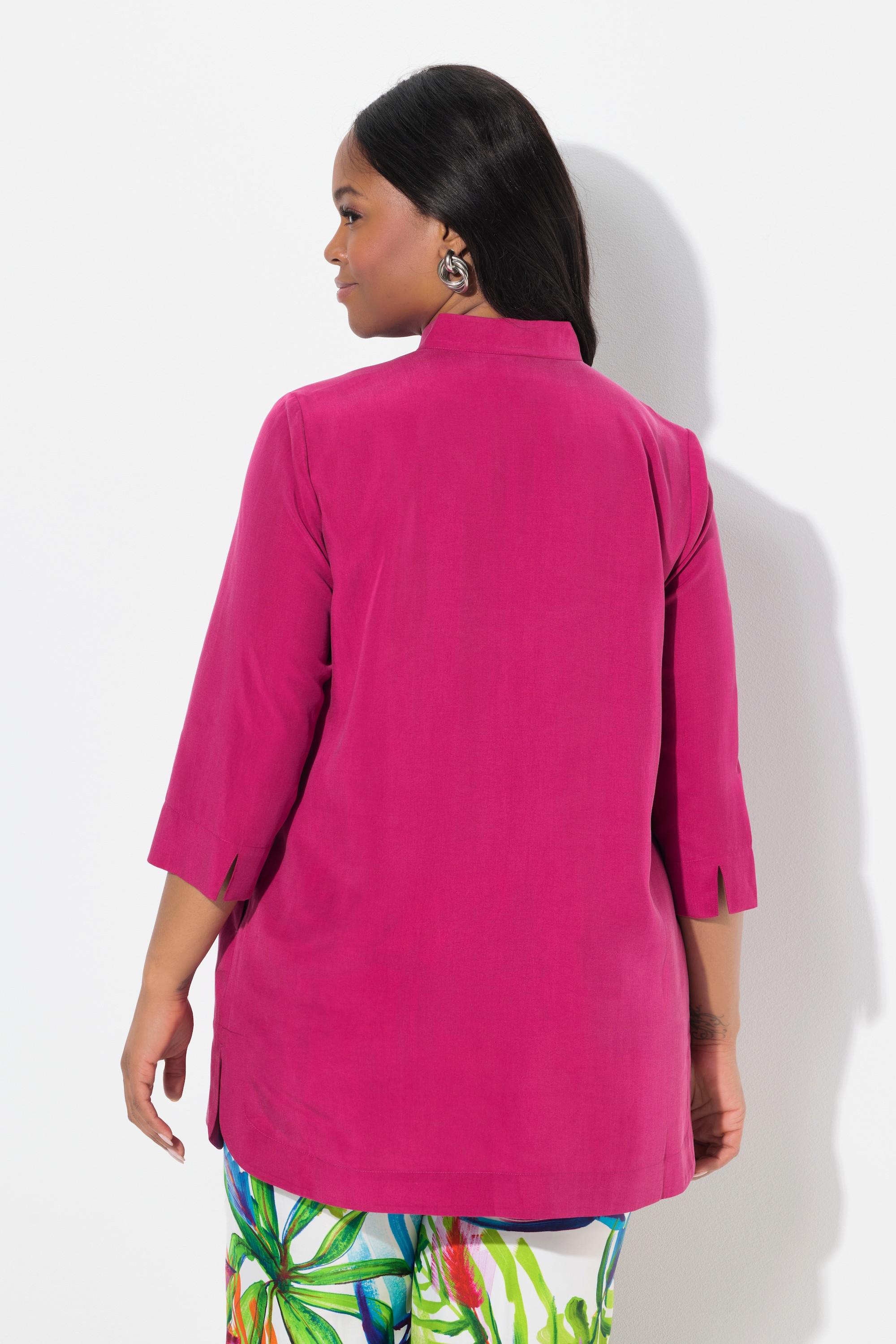 Ulla Popken Tunique Longue Empiècement Col Montant Encolure en V Manches 3/4  