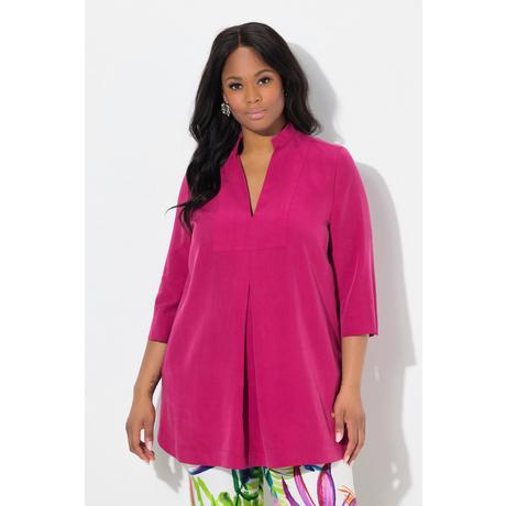 Ulla Popken Tunique Longue Empiècement Col Montant Encolure en V Manches 3/4  