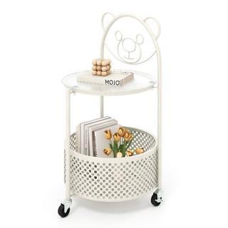 B2X Tavolino in vetro con ruote Tavolo rotondo in vetro a 2 livelli con motivo orso  