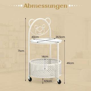 B2X Tavolino in vetro con ruote Tavolo rotondo in vetro a 2 livelli con motivo orso  