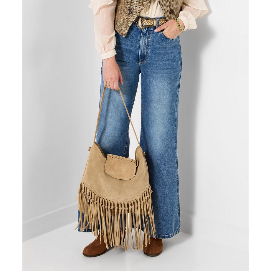 Joe Browns Veloursledertasche mit Quasten im Boho-Stil  