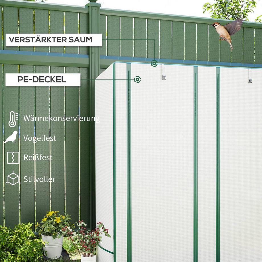 Northio Serra con tetto spiovente, doppia porta, ripiani, serra in pellicola resistente all'inverno in acciaio, serra per balcone, giardino, serra per pomodori 144 x 48 x 152 cm, serra per pomodori, verdure, bianco  