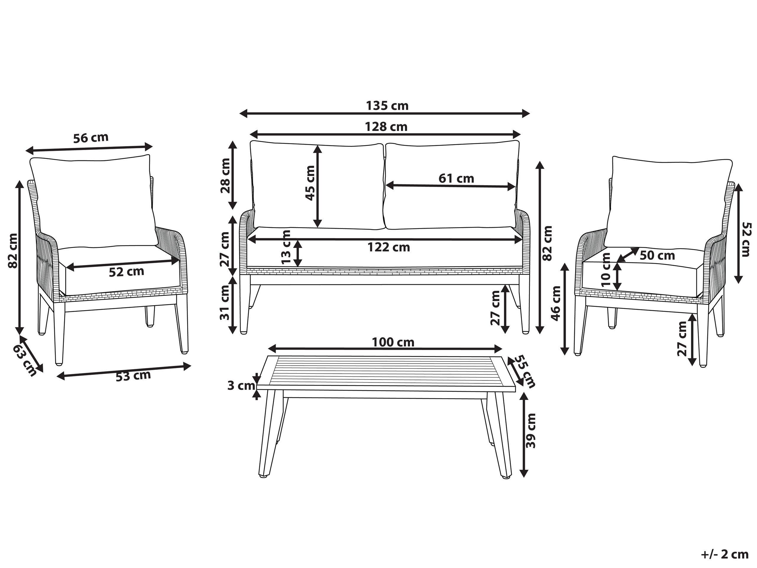 Beliani Ensemble de salon avec table en Acacia Moderne MERANO  