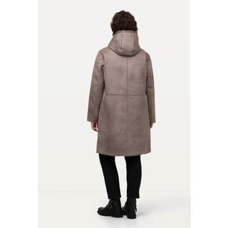 Ulla Popken  Shearling-Mantel, Lammfelloptik, 2-Wege-Zipper, Kapuze 