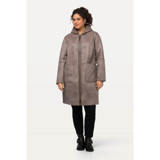 Ulla Popken  Shearling-Mantel, Lammfelloptik, 2-Wege-Zipper, Kapuze 