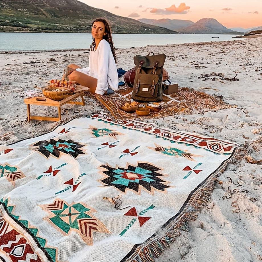 Alopini  1 Stück. Vintage böhmische Picknickmatte, tragbare und bunte geometrische Muster Outdoor-Decke mit Quasten, Maschine waschbar, perfekt für Camping 