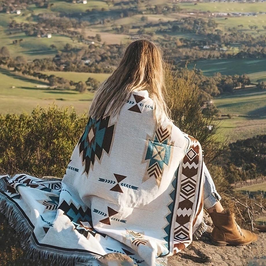 Alopini  1 Stück. Vintage böhmische Picknickmatte, tragbare und bunte geometrische Muster Outdoor-Decke mit Quasten, Maschine waschbar, perfekt für Camping 