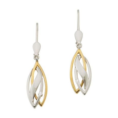 MUAU Schmuck  Clous d'oreilles bicolores or jaune/blanc 750 diamant 0,02ct. 29x7mm 