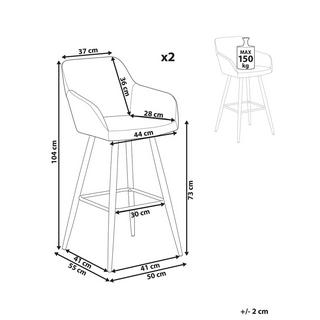 Beliani Lot de 2 chaises de bar en Velours Moderne CASMALIA  