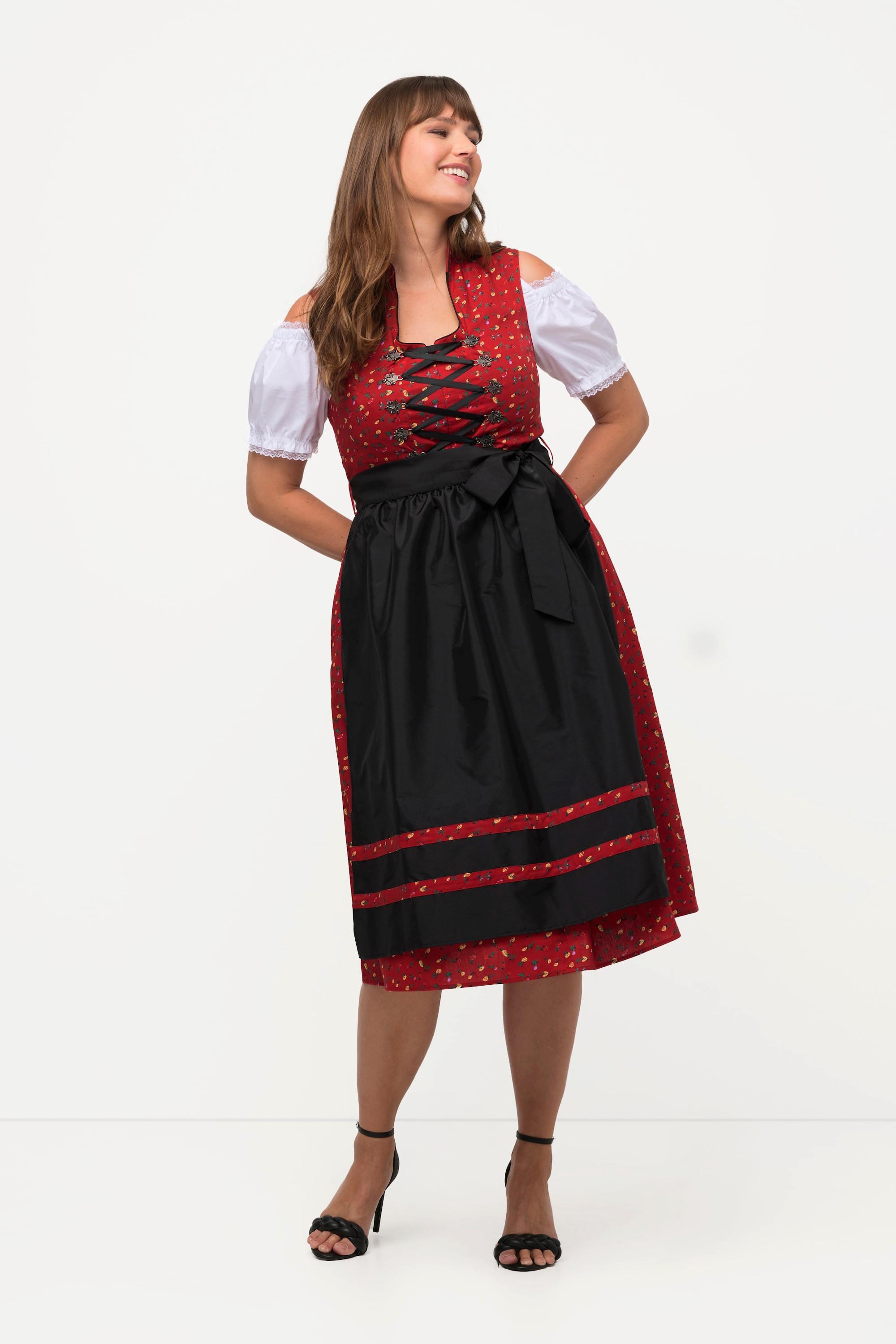 Ulla Popken  Abito tradizionale Dirndl con taglio smanicato, allacciatura, collo alto e scollo a V 