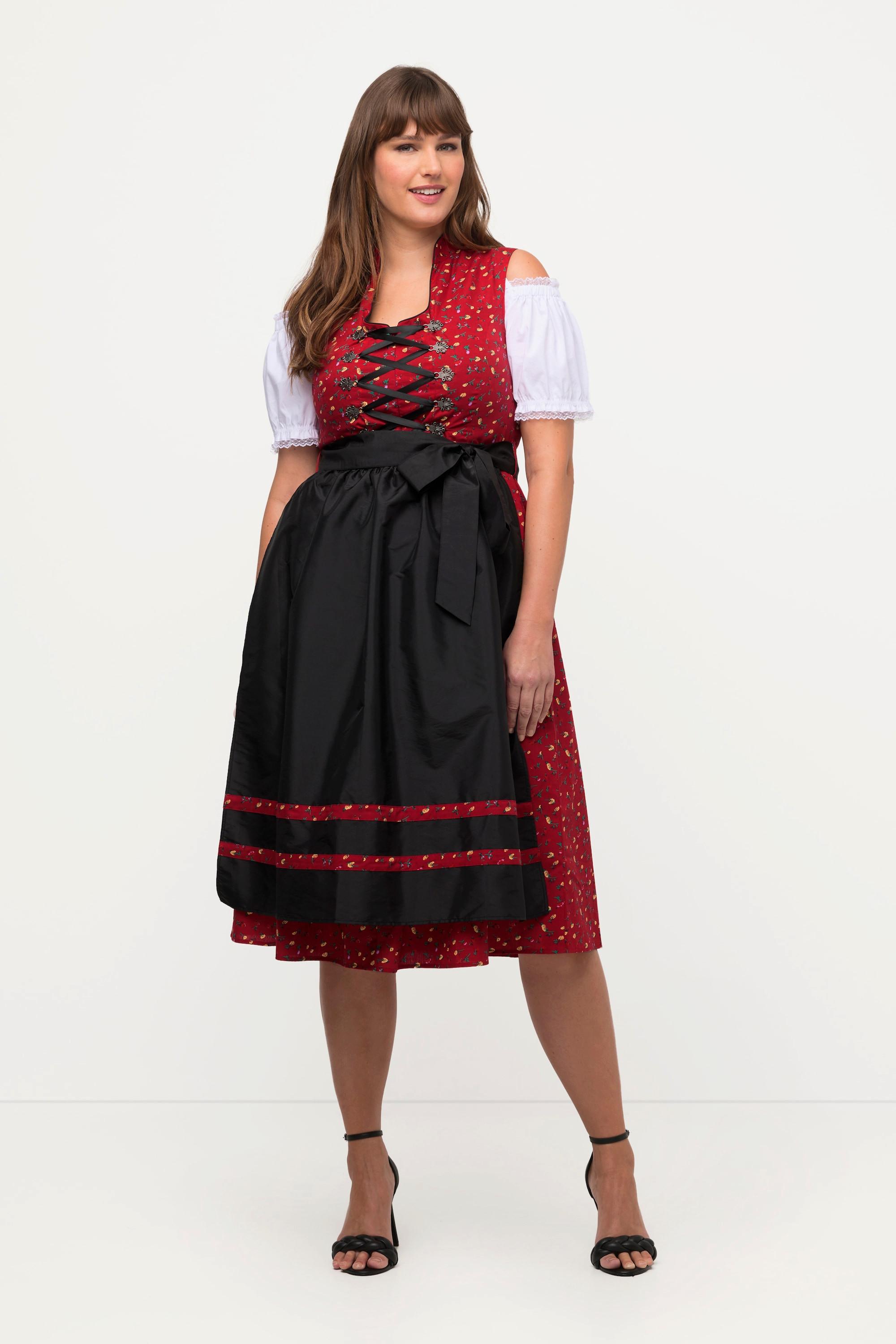 Ulla Popken  Abito tradizionale Dirndl con taglio smanicato, allacciatura, collo alto e scollo a V 