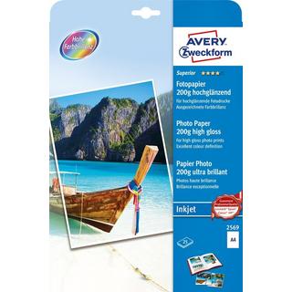 Avery-Zweckform AVERY ZWECKFORM Superior Inkjet Fotopapier A4 2569 200g, hochglanz 25 Blatt  