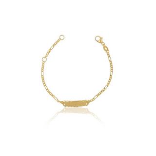 MUAU Schmuck  ID-Bracelet figaro or jaune 750 bouclier plaqué diamant, 1.8mm, 14cm 