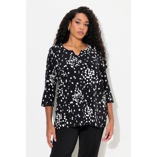 Ulla Popken  T-shirt à col tunisien et manches 3/4, pois 